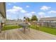 View of backyard with wooden deck, table and play set at 7219 Snider Ct, Indianapolis, IN 46221