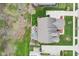 Birds eye view of backyard with patio, outdoor dining, and shade, backing onto mature trees at 7501 Independence Dr, Zionsville, IN 46077