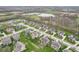 Beautiful aerial view of suburban homes with pond, mature trees, and well-manicured lawns at 7501 Independence Dr, Zionsville, IN 46077
