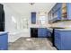 Charming kitchen with blue cabinets, black appliances, and a cozy window seat at 908 N Bolton Ave, Indianapolis, IN 46219