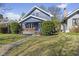 Charming blue two-story home with a cozy front porch, landscaped yard and brick accents, located in a neighborhood setting at 914 N Bancroft St, Indianapolis, IN 46201