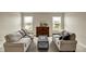 Bright living room provides comfortable seating with two couches and two windows at 11631 Tamarisk Blvd, Fishers, IN 46037