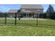 View of backyard featuring a pool, a covered patio area and black metal fencing around the perimeter at 1394 Cherry Tree Rd, Avon, IN 46123