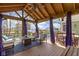 Expansive covered patio area with comfortable seating overlooking the pristine pool at 15385 Ellington Dr, Fishers, IN 46040