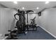 Basement home gym features modern exercise equipment and rubber flooring at 15385 Ellington Dr, Fishers, IN 46040