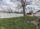 Fenced backyard featuring green grass, a storage shed, and a mature tree at 213 N Walnut St, Edinburgh, IN 46124