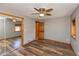 Bedroom with unique flooring, neutral walls, and sliding closet doors at 218 Miami Dr, Noblesville, IN 46062