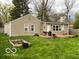 Well-maintained backyard featuring a spacious wooden deck and raised garden bed at 2335 Durham Dr, Indianapolis, IN 46220