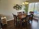 Dining room with dark wood floors and a wooden table with chairs and view to the backyard at 366 E 200 N, Franklin, IN 46131