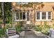 Inviting backyard patio with stone steps, lush greenery, climbing vines and outdoor seating at 4151 N Pennsylvania St, Indianapolis, IN 46205