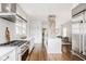 Open kitchen design with stainless steel appliances and an adjacent seating area at 4151 N Pennsylvania St, Indianapolis, IN 46205