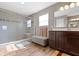 Modern bathroom with a glass-enclosed shower and vanity at 4638 W Otway Ln, New Palestine, IN 46163