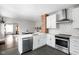 Contemporary kitchen with stainless steel appliances, an island with seating, and open-concept layout to dining area at 5619 Carrollton Ave, Indianapolis, IN 46220