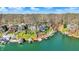 Aerial view of houses on the lake with personal docks, surrounded by dense trees and natural beauty at 7003 Eagle Dr, Nineveh, IN 46164