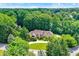 Stunning aerial view of the secluded home nestled among lush trees, with a circular driveway at 7545 Chablis Cir, Indianapolis, IN 46278