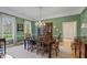 Green dining room with traditional furniture, chandelier, and view to living room at 8027 Heyward Dr, Indianapolis, IN 46250