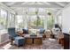 Bright sunroom with large windows, comfortable seating, and view of backyard at 1109 Oakwood Trl, Indianapolis, IN 46260