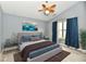 Beautifully staged bedroom features hardwood floors, ample light, and neutral paint at 1632 Blankenship Dr, Indianapolis, IN 46217