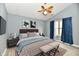 Comfortable bedroom with calming gray walls, natural light, and a ceiling fan for added comfort at 1632 Blankenship Dr, Indianapolis, IN 46217