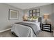 Contemporary bedroom features neutral decor, plush bedding, and a mirrored nightstand at 17001 Fulsam St, Westfield, IN 46074