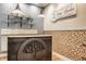 A contemporary reception area with decorative paneling and stylish signage, creating a welcoming environment at 2329 Shelby St, Indianapolis, IN 46203