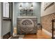 Unique metal reception desk featuring a tree design, complemented by modern lighting and décor at 2329 Shelby St, Indianapolis, IN 46203