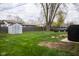 Spacious backyard featuring a large tree, green grass, shed, and plenty of room for outdoor activities at 248 Parkview Dr, Whiteland, IN 46184