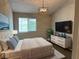 Bright bedroom featuring a plush bed, stylish decor, and large window at 4311 Village Parkway W Cir # 6, Indianapolis, IN 46254