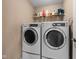 Practical laundry room featuring a side-by-side washer and dryer set and shelving for storage at 11014 Woodpark Dr, Noblesville, IN 46060