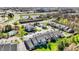 An aerial view captures the entire property surrounded by residential area and a large pond at 12588 Tennyson Ln # 205, Carmel, IN 46032