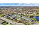 An aerial view captures the entire property surrounded by residential area and a large pond at 12588 Tennyson Ln # 205, Carmel, IN 46032