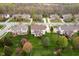 Beautiful aerial view of homes in a neighborhood featuring lush green lawns and mature trees at 13933 Wildcat Dr, Carmel, IN 46033