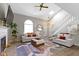 Bright living room with vaulted ceilings, fireplace, neutral tones, modern decor, and a staircase at 1520 Norfolk Dr, Zionsville, IN 46077