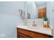 Bathroom features a wood cabinet, sink with light countertop, and a large mirror at 244 W Admiral S Way, Carmel, IN 46032