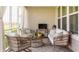 Cozy sunroom with wicker furniture, neutral tones, and a view of the outdoors provides an inviting space to relax and unwind at 2548 Ruffian Dr, Westfield, IN 46074