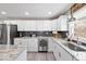 Bright kitchen with stainless steel appliances, granite countertops, and black subway tile backsplash at 415 Elm Ave, Sheridan, IN 46069