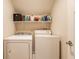 Laundry room with washer and dryer, and shelving with cleaning supplies at 420 Orange St, Indianapolis, IN 46225