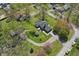 Overhead view of home featuring a gazebo, large patio, mature trees, circular driveway, and beautiful landscaping at 4337 Lincoln Rd, Indianapolis, IN 46228