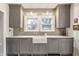 Bright kitchen features gray cabinets, tile backsplash, farmhouse sink and stainless steel appliances at 4343 N Pennsylvania St, Indianapolis, IN 46205