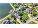 Aerial view of a luxury home with pool, dock, and well-manicured lawn at 4843 Snowberry Bay Ct, Carmel, IN 46033