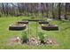 Landscaped backyard featuring raised garden beds and a bird bath at 701 E Main St, Westfield, IN 46074