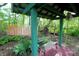 Charming gazebo offers a peaceful retreat with a cozy bench surrounded by a lush, green landscape at 701 E Main St, Westfield, IN 46074