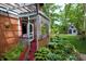 Charming porch with decorative lattice, inviting seating, and view of a lush backyard garden at 701 E Main St, Westfield, IN 46074