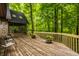 Back deck with wood railing overlooking a lush green forest at 7249 Tuliptree Trl, Indianapolis, IN 46256
