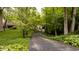 Long driveway leading to the home, surrounded by lush landscaping and mature trees at 7249 Tuliptree Trl, Indianapolis, IN 46256