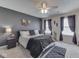 Bedroom showcasing a ceiling fan and windows with elegant curtains at 8926 New Heritage Ct, Indianapolis, IN 46239