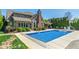 Beautiful backyard pool featuring a retractable safety cover and an outdoor kitchen at 1016 Silver Lake Ct, Greenwood, IN 46142
