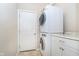 Well-lit laundry area with a stacked washer and dryer and white cabinets with countertops at 1315 Hazy Falls Blvd, Westfield, IN 46074
