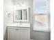 A view of the bathroom with a white vanity, mirror, and a window with blinds at 2114 N Dexter St, Indianapolis, IN 46202
