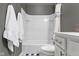 Clean, well-maintained bathroom with a tub and white vanity at 3840 Shady Lake Dr, Westfield, IN 46074